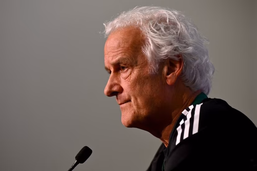 Curacao's head coach Fred Rutten speaks to the media in Melbourne on March 30, 2026, ahead of their international friendly football match against Australia. William WEST / AFP