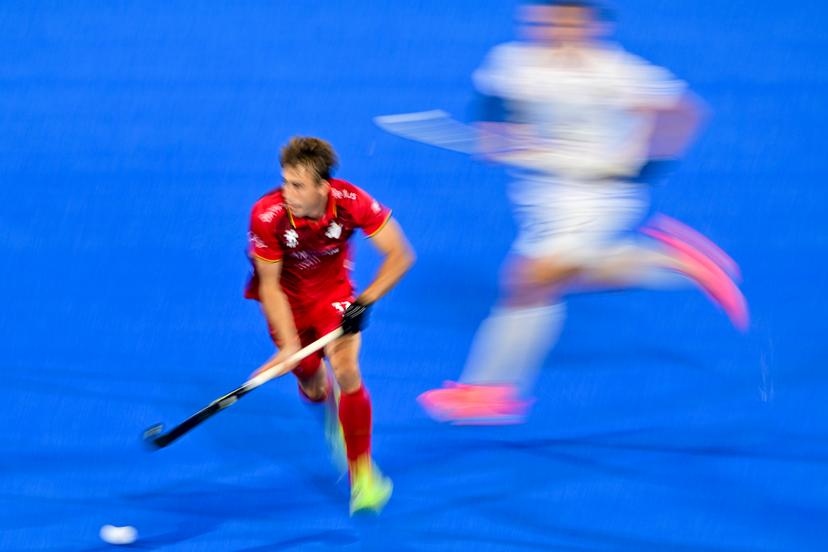 Belgium's Thomas Crols pictured in action during a hockey game between Belgium's Red Lions and France, the first (out of three) matches during the group stage of the men's 2026 Hockey World Cup, Saturday 15 August 2026 in Wavre. The 2026 edition of the Hockey World Cup takes place in Belgium and The Netherlands from August 15 to August 30. BELGA PHOTO DIRK WAEM