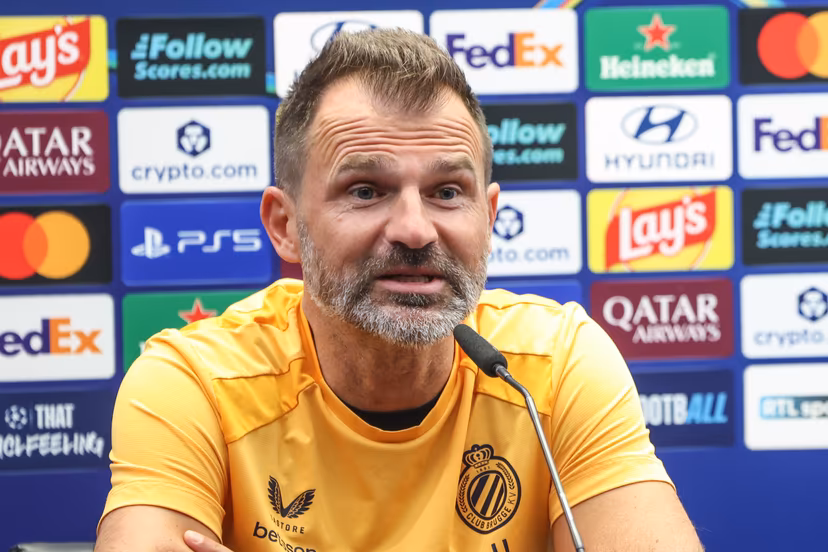 Club's head coach Ivan Leko is pictured during a press conference of Belgian soccer team Club Brugge KV, Monday 7 September 2026 in Knokke-Heist. Club is preparing for the first game in the UEFA Champions League league phase against English Aston Villa FC tomorrow. BELGA PHOTO BRUNO FAHY