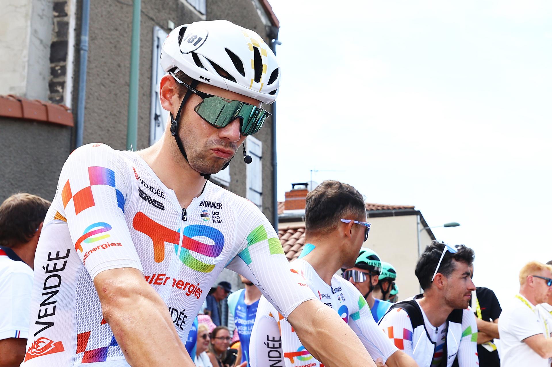 Belgian Steff Cras of TotalEnergies pictured at the start of stage 10 of the 2025 Tour de France cycling, from Ennezat to Le Mont-Dore Puy de Sancy (169 km), on Monday 14 July 2025 in France. The 112th edition of the Tour de France starts on Saturday 5 July in Lille, France, and will finish in Paris, France on the 27th of July. BELGA PHOTO DAVID PINTENS