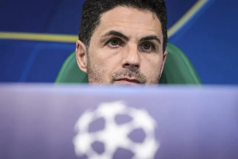 Arsenal's coach Mikel Arteta attends a press conference on the eve of the UEFA Champions League quarter final first leg football match against Sporting Lisbon, at Alvalade stadium in Lisbon, on April 6, 2026. PATRICIA DE MELO MOREIRA / AFP