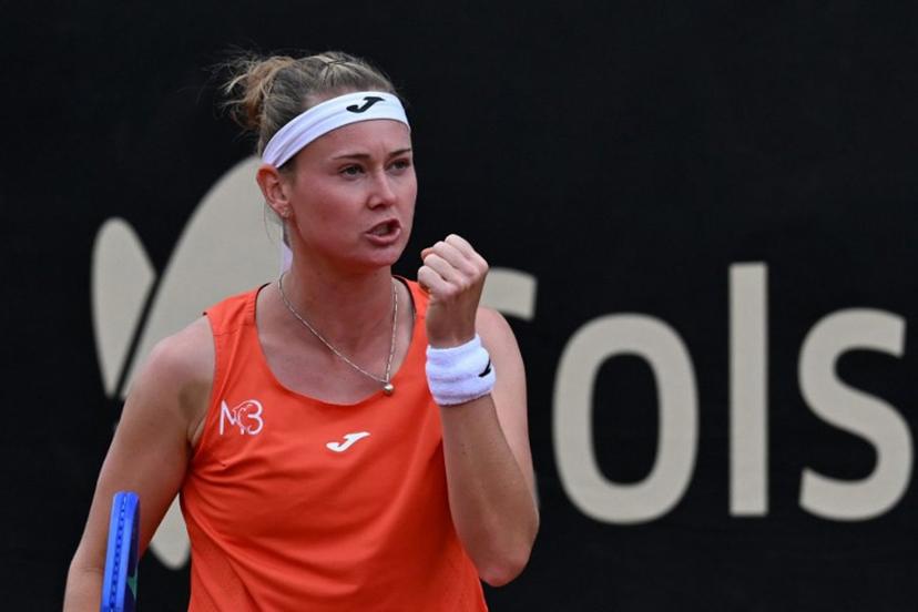 Czech Republic's Marie Bouzkova celebrates a point against Hungary's Panna Udvardy during the WTA Bogota women's singles final match at the Country Club in Bogota on April 5, 2026. RAUL ARBOLEDA / AFP