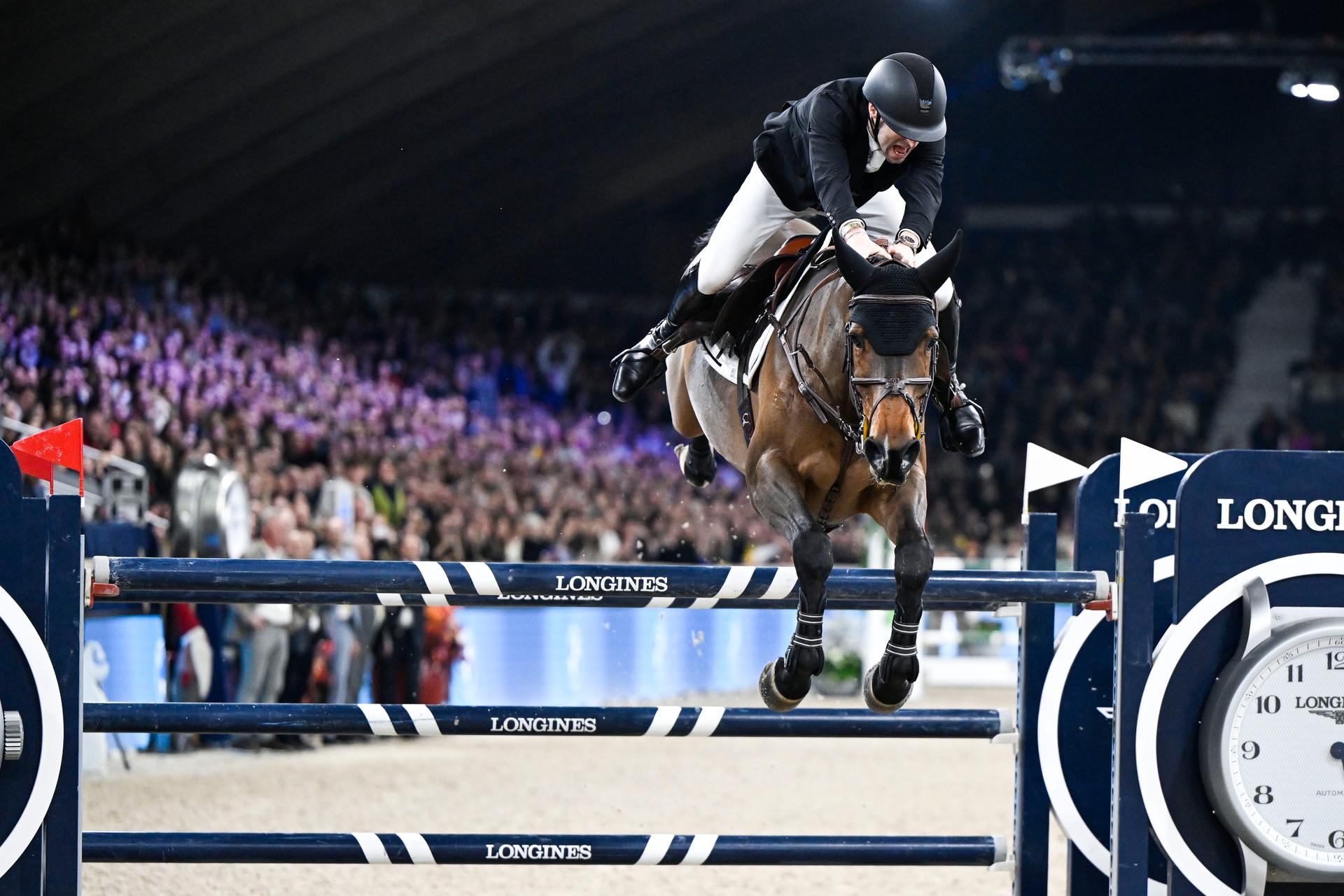 Belgian Pieter Devos with Casual Dv Z pictured in action during the FEI World Cup Jumping competition at the 'Vlaanderens Kerstjumping - Memorial Eric Wauters' equestrian event in Mechelen on Monday 30 December 2024. BELGA PHOTO TOM GOYVAERTS