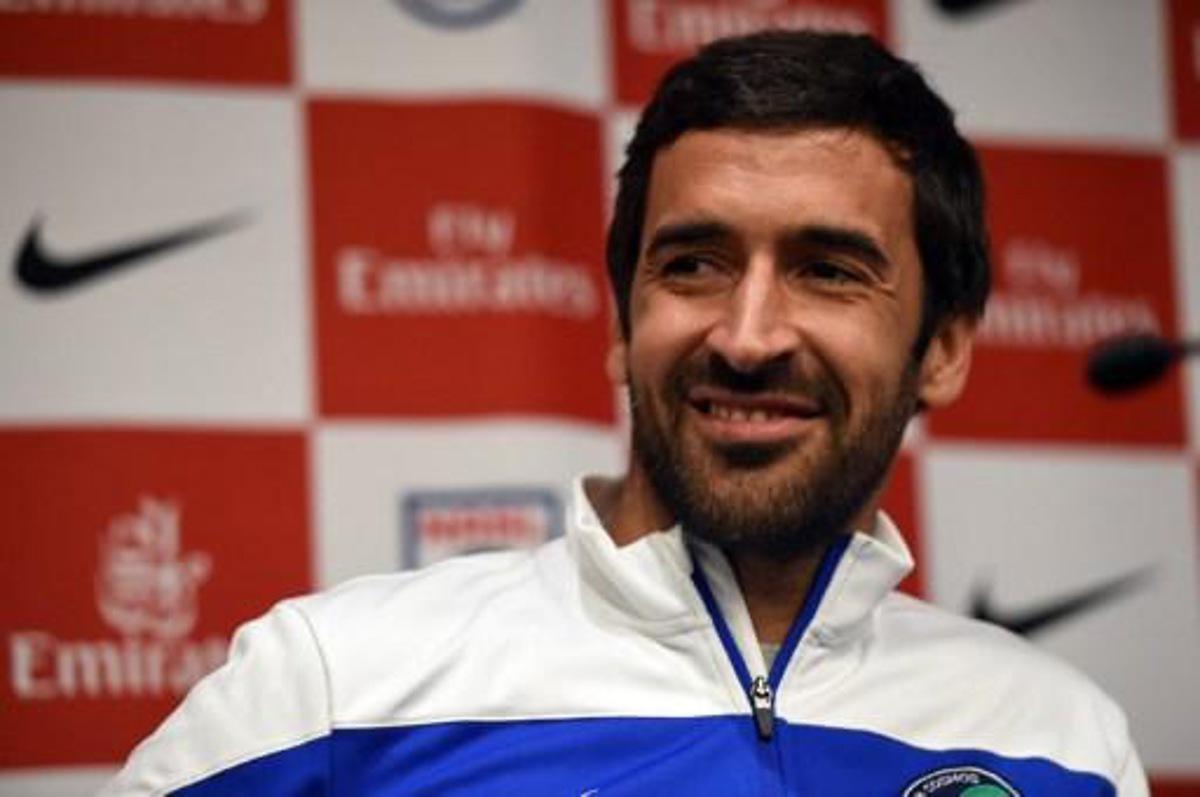 New York Cosmos player Raul Gonzalez Blanco during a press conference October 27, 2015 to announce his retirement at the end of the current season of the North American Soccer League. TIMOTHY A. CLARY / AFP