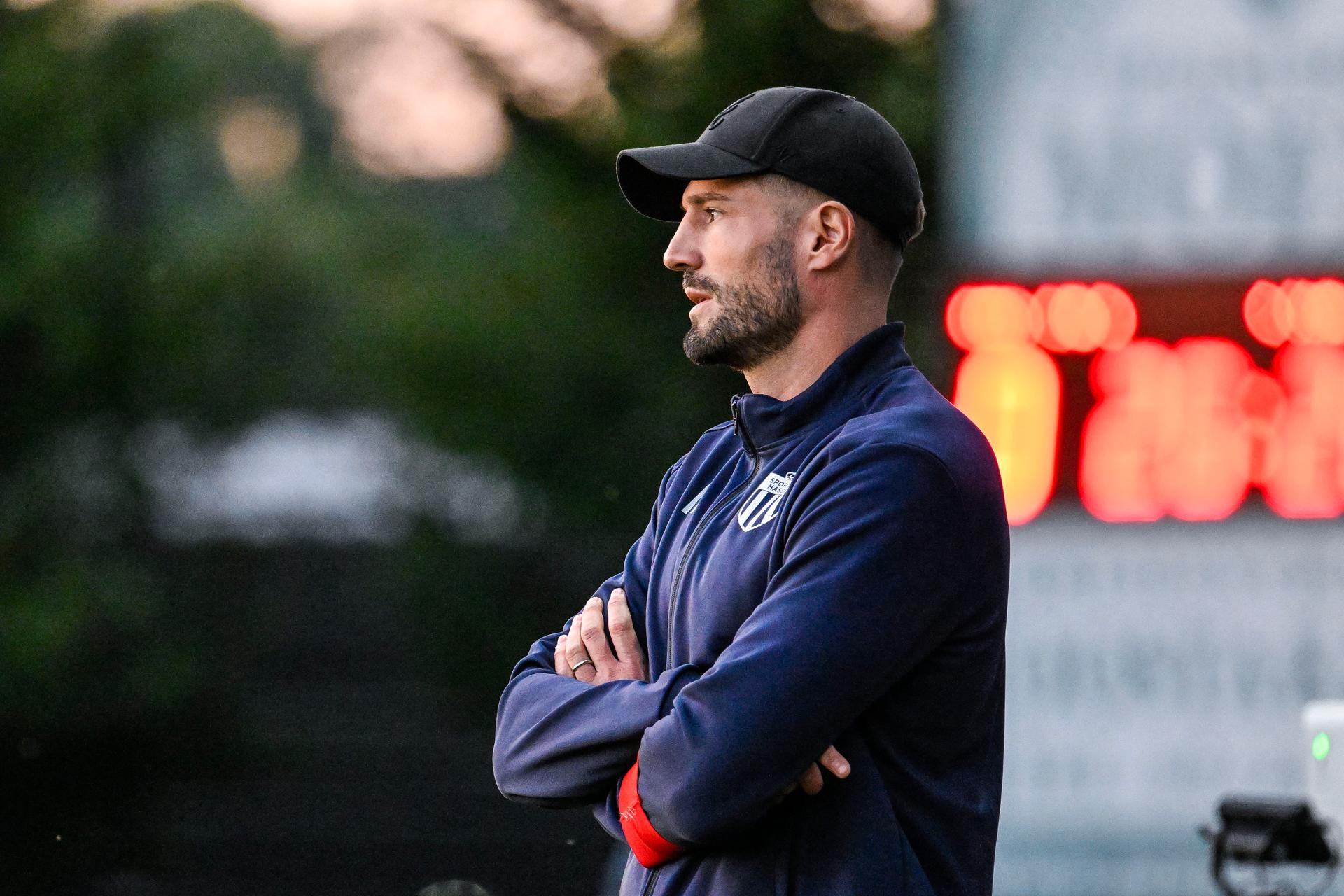 Sporting Hasselt's head coach Frédéric Frans pictured during a match between Jong Gent (KAA Gent's U23) and Sporting Hasselt, at the Chillax Arena, in Oostakker, Gent, Saturday 14 September 2024. BELGA PHOTO TOM GOYVAERTS