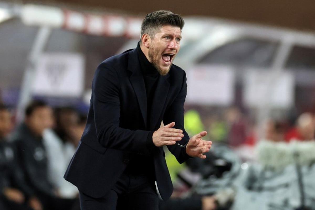 Monaco's Belgian head coach Sebastien Pocognoli gestures during the French L1 football match between AS Monaco and SCO Angers at the Stade Louis II in the Principality of Monaco on February 28, 2026. Valery HACHE / AFP