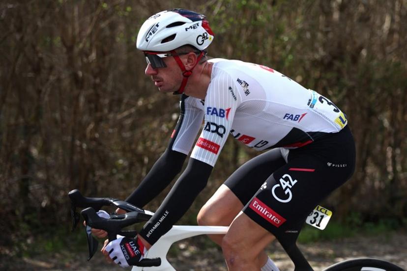 UAE Team Emirates - XRG's US rider Brandon McNulty rides with the pack during the 2nd stage of the Paris-Nice cycling race, 187 km between Épône and Montargis, on March 9, 2026. Anne-Christine POUJOULAT / AFP