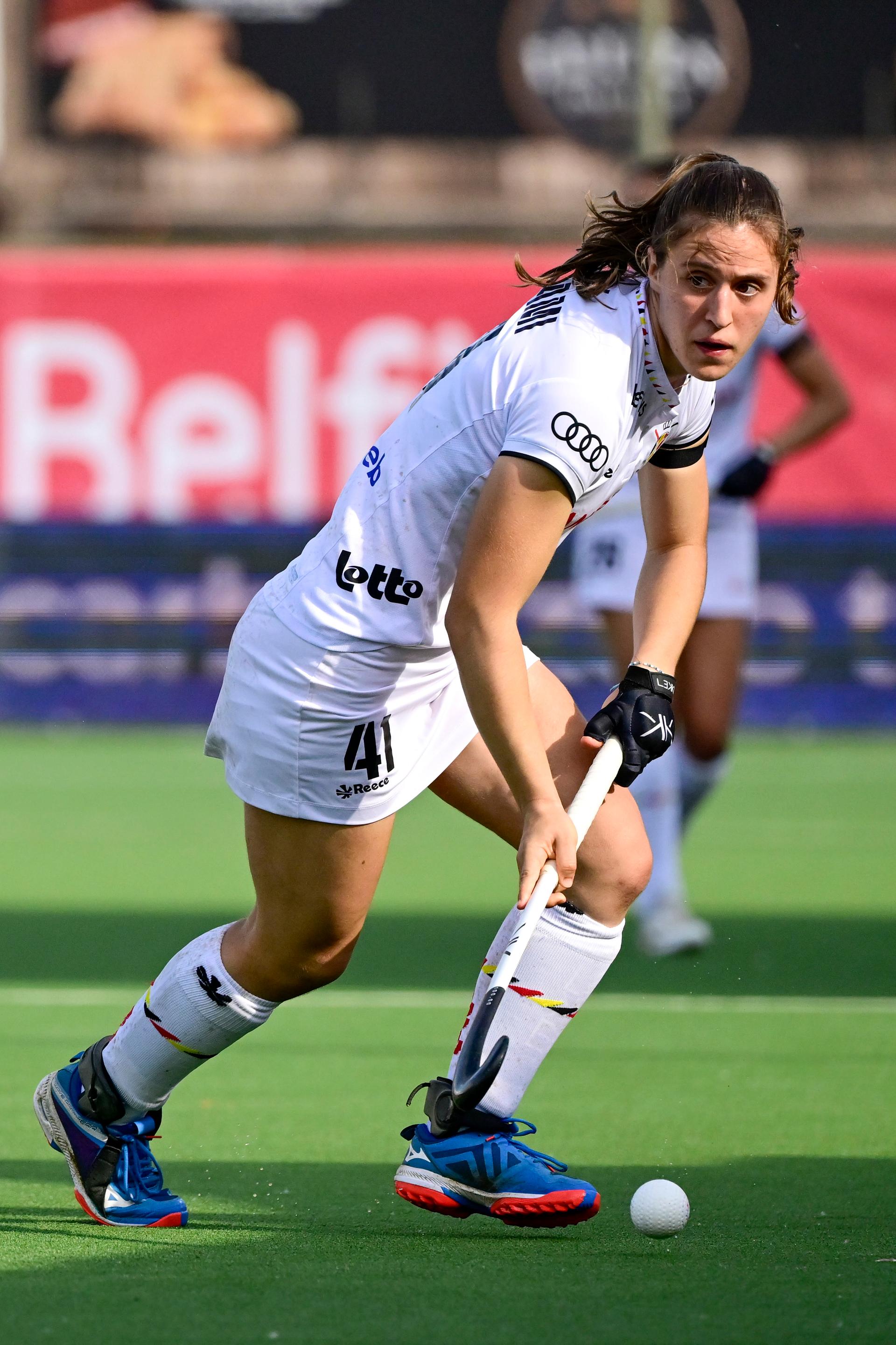 Belgium's Astrid Bonami pictured during a hockey game between Belgian national team Red Panthers and The United States, match 5/16 in the group stage of the 2024 Women's FIH Pro League, Wednesday 22 May 2024, in Antwerp. BELGA PHOTO DIRK WAEM