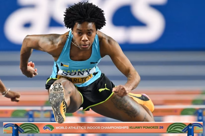 Bahamas' Devynne Charlton competes in the women's 60 metres hurdles heat 4 during the World Athletics Indoor Championships Kujawy Pomorze 2026 in Torun, Poland on March 22, 2026. Andrej ISAKOVIC / AFP