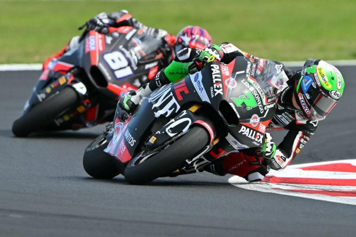 Fantic Racing Lino Sonego team's Belgian Moto2 rider Barry Baltus corners during the Moto2 race as part of the San Marino Moto GP at the Misano World Circuit Marco Simoncelli, in Misano Adriatico, northern Italy, on September 14, 2025. Andreas SOLARO / AFP