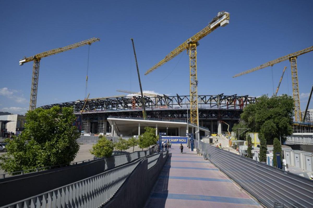 A general view shows the construction site of the Camp Nou Stadium in Barcelona on May 23, 2025. Josep LAGO / AFP