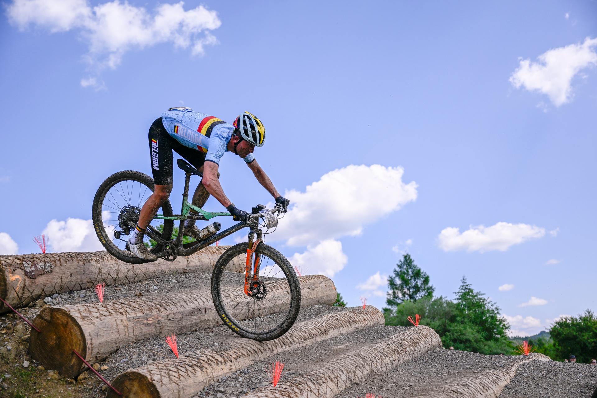 Mountain Biker Pierre de Froidmont pictured in action during the men cross-country event in the Cycling Mountain Bike competition at the European Games in Krakow, Poland on Sunday 25 June 2023. The 3rd European Games, informally known as Krakow-Malopolska 2023, is a scheduled international sporting event that will be held from 21 June to 02 July 2023 in Krakow and Malopolska, Poland. BELGA PHOTO LAURIE DIEFFEMBACQ