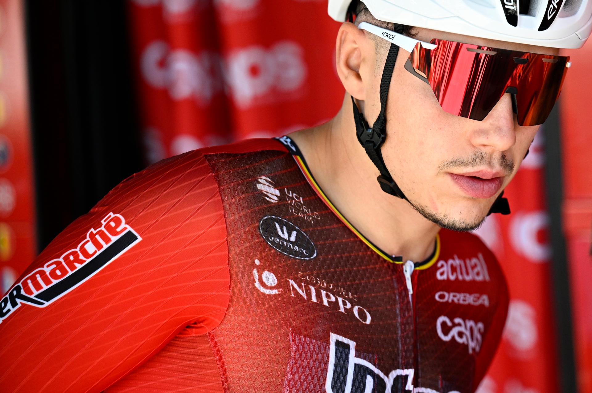 Belgian Arnaud De Lie of Lotto Intermarche pictured at the start of the second stage of the 2026 Tour de France cycling race, a stage of 182km from Tarragona to Barcelona, Sunday 05 July 2026. The 113th edition of the Tour de France starts on Saturday 4 July in Barcelona, Spain, and will finish in Paris, France on the 26th of July. BELGA PHOTO JASPER JACOBS