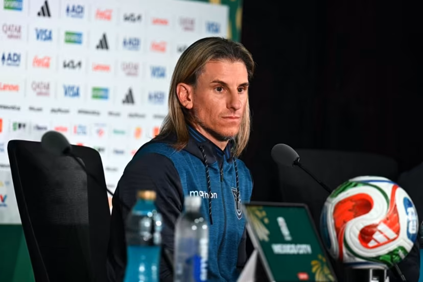 Ecuador's Argentine head coach Sebastian Beccacece gives an MD-1 press conference at the Mexico City Stadium in Mexico City on June 29, 2026, on the eve of the 2026 World Cup round of 32 football match between Mexico and Ecuador. YURI CORTEZ / AFP