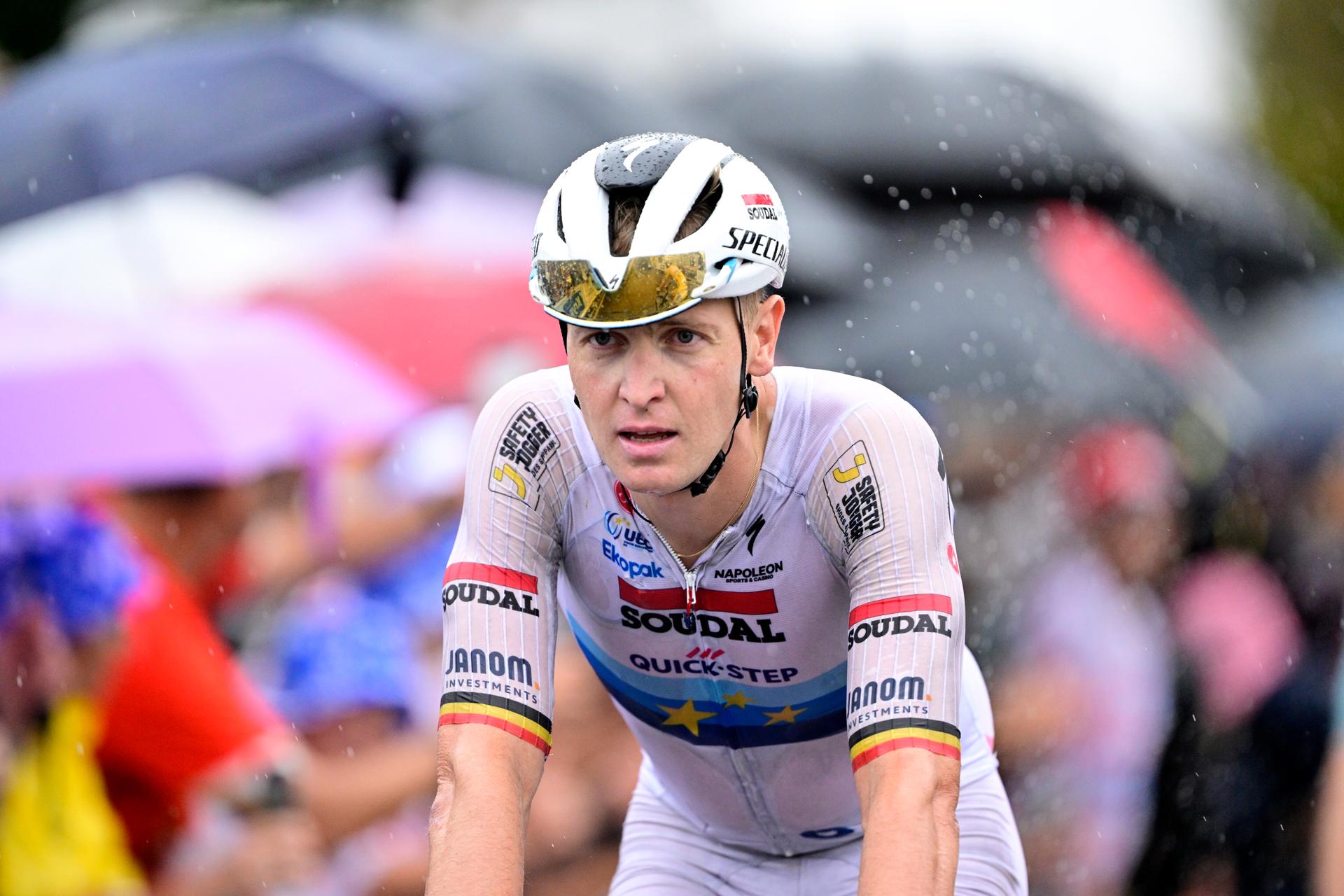 Belgian Tim Merlier of Soudal Quick-Step crosses the finish line of stage 17 of the 2025 Tour de France cycling race, from Bollene to Valence (161km), on Wednesday 23 July 2025 in France. The 112th edition of the Tour de France starts on Saturday 5 July in Lille, France, and will finish in Paris, France on the 27th of July. BELGA PHOTO DIRK WAEM