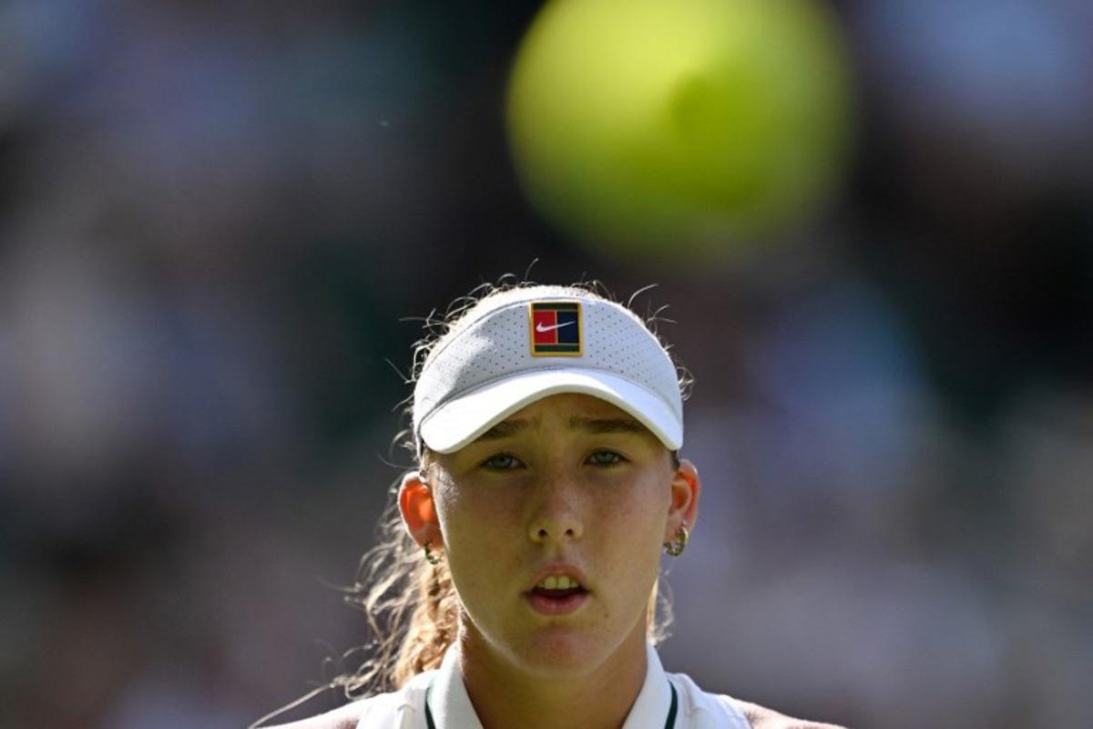 Russia's Mirra Andreeva waits to receive a return from Czech Republic's Barbora Krejcikova during their women's singles second round tennis match on the third day of the 2026 Wimbledon Championships at The All England Lawn Tennis and Croquet Club in Wimbledon, southwest London, on July 1, 2026. Kirill KUDRYAVTSEV / AFP