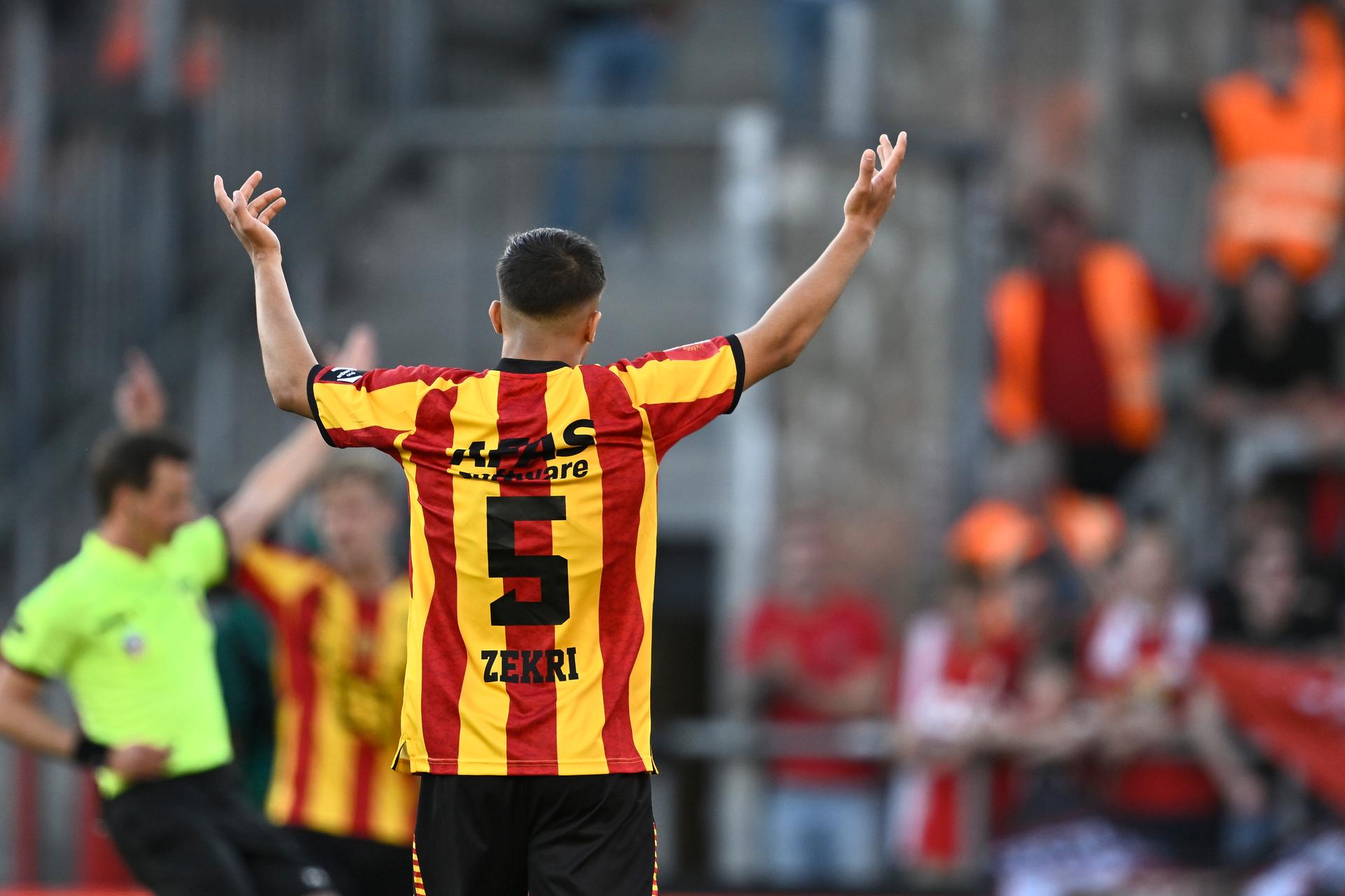 Mechelen's Zekri Moncef pictured during a soccer match between KV Mechelen and Standard de Liege, Saturday 10 May 2025 in Mechelen, on day 8 (out of 10) of the Europe Play-offs of the 2024-2025 'Jupiler Pro League' first division of the Belgian championship. BELGA PHOTO JOHAN EYCKENS