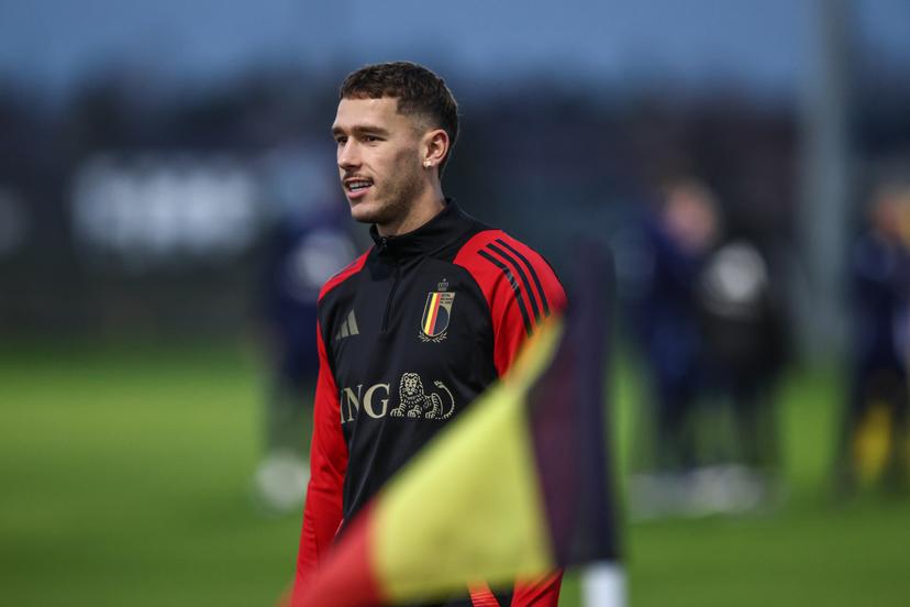 Belgium's Lucas Stassin pictured during a training session of the Belgian national soccer team Red Devils U21 ahead of their Euro qualifying match against Austria, at the Royal Belgian Football Association's training center, in Tubize, Tuesday 11 November 2025. BELGA PHOTO BRUNO FAHY