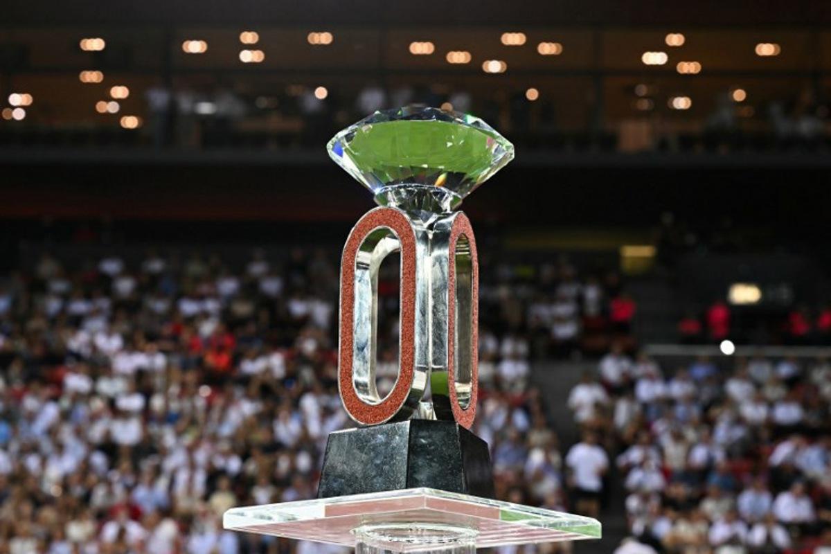 The diamond league trophy is displayed during the IAAF Diamond League athletics meeting, at the Letzigrund Stadium, in Zurich on August 27, 2026. Fabrice COFFRINI / AFP