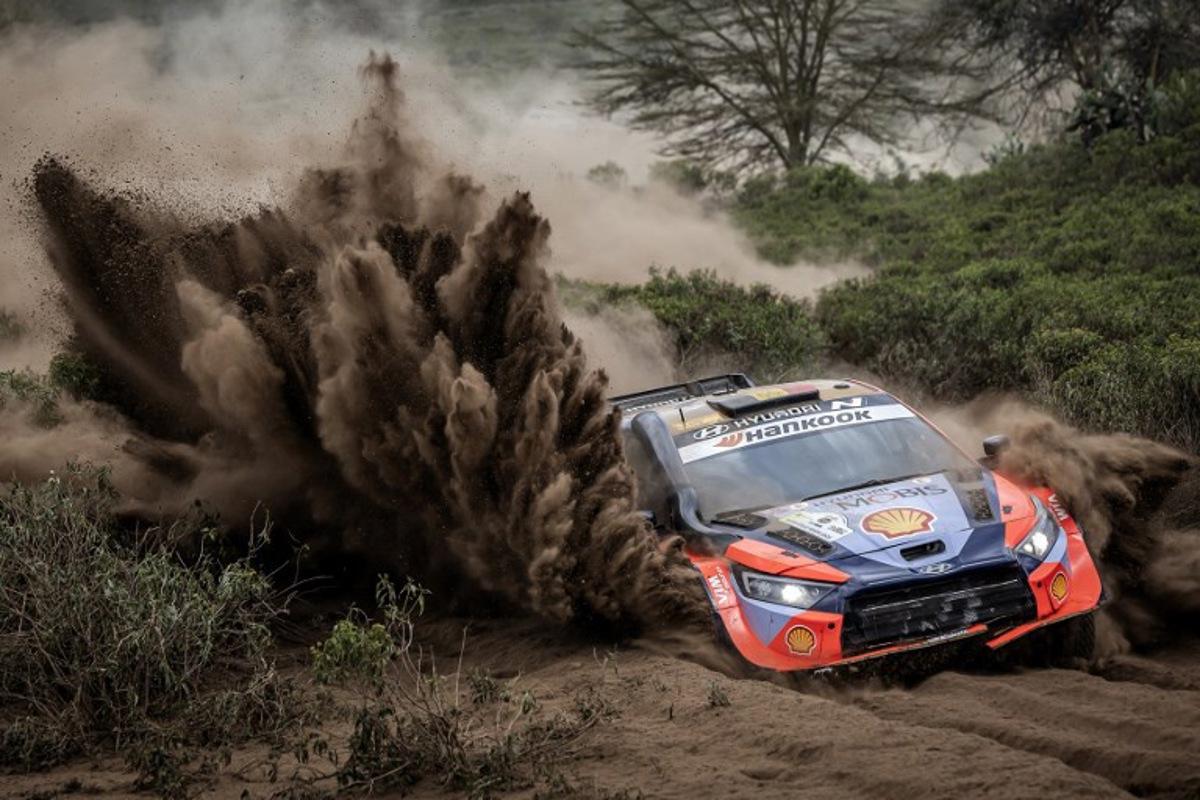 Hyundai Shell Mobis World Rally Team's Belgian driver Thierry Neuville steers his Hyundai i20 N Rally1 with Belgian co-driver Martijn Wydaeghe during the World Rally Championship (WRC) Safari Rally Kenya Special Stage 7 (SS7) in Gilgil on March 21, 2025. Luis TATO / AFP