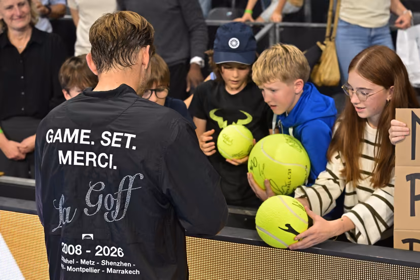 Belgian David Goffin signs autographs after winning his first match at the European Open ATP tennis tournament in Brussels, on Wednesday 21 October 2026. This year's edition of the tournament is taking place from 17 to 25 October BELGA PHOTO DAVID PINTENS