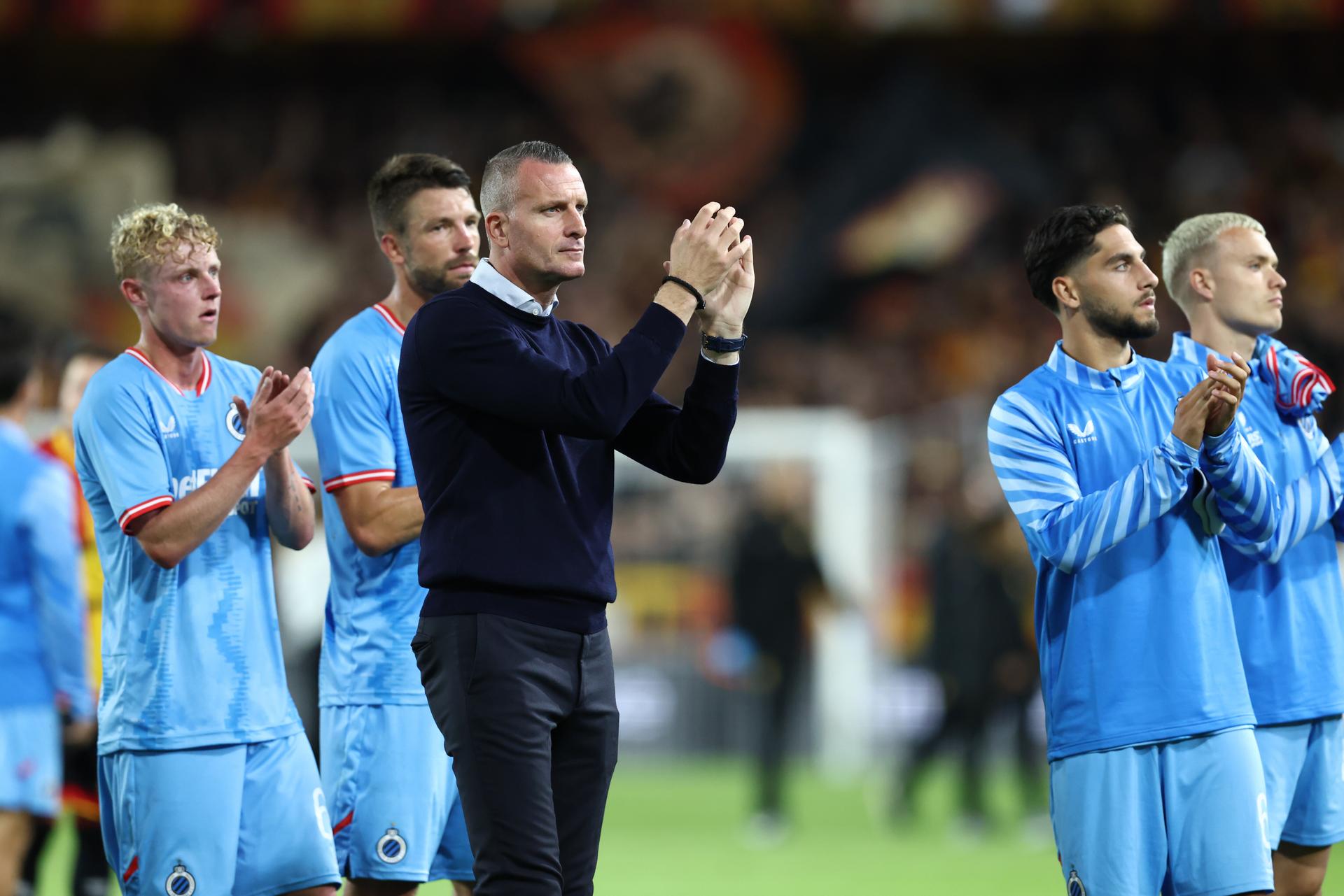 Club's head coach Nicky Hayen looks dejected after a soccer match between KV Mechelen and Club Brugge, Friday 01 August 2025 in Mechelen, on day 2 of the 2025-2026 'Jupiler Pro League' first division of the Belgian championship. BELGA PHOTO BRUNO FAHY
