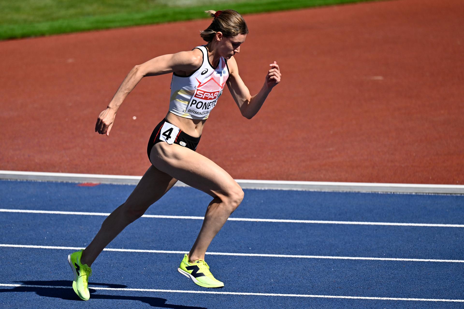 Belgian Helena Ponette pictured during the first round heats of the Women's 400m race, on the third day of the European Athletics Championships (August 10-18) in Birmingham, United Kingdom, on Wednesday 12 August 2026. BELGA PHOTO ERIC LALMAND
