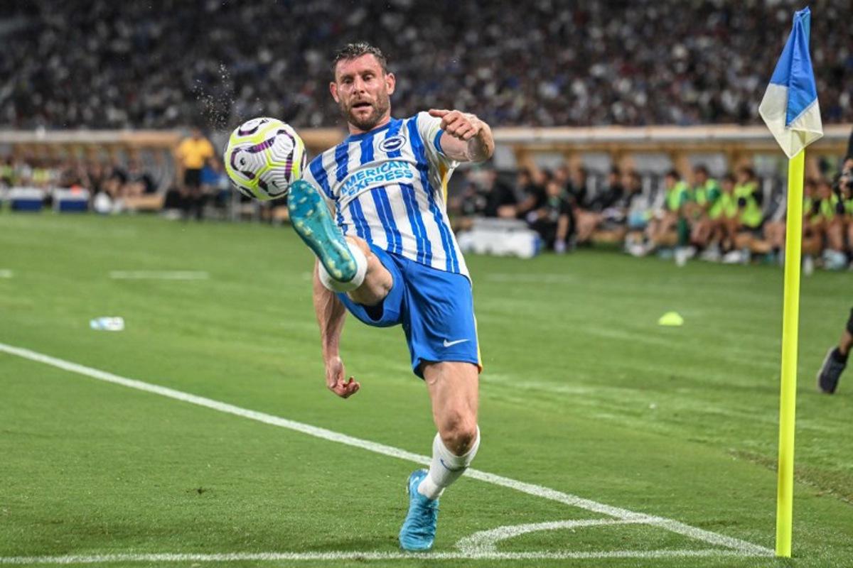 Brighton's midfielder James Milner controls the ball during an international club friendly football match between Brighton and Hove Albion FC and Kashima antlers FC at the Japan National Stadium in Tokyo on July 24, 2024. Yuichi YAMAZAKI / AFP