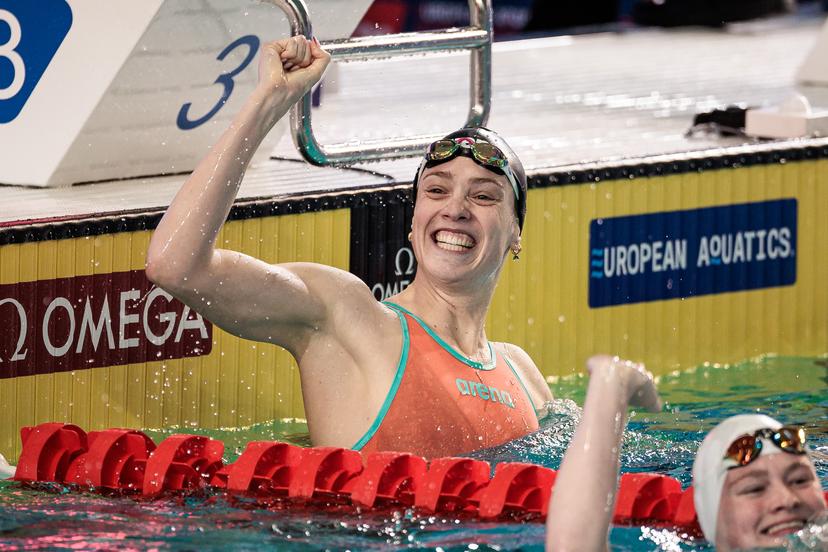 Florine Gaspard of Belgium during the Women's 50m Breaststroke Final at the European Aquatics Short Course Swimming Championships in Lublin, Poland, on Sunday 07 December 2025. BELGA PHOTO NIKOLA KRSTIC