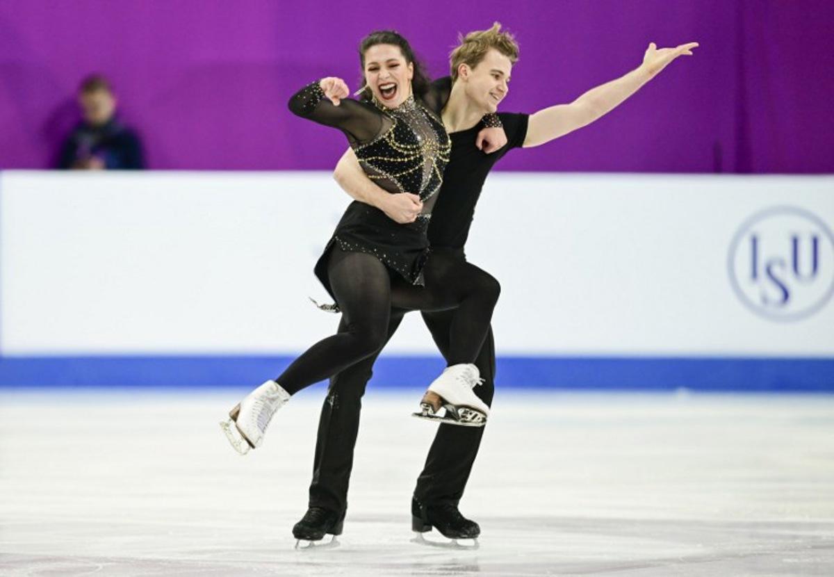 Belgium's Olivia Josephine Shilling and Leo Baeten perform during the Ice Dance Rhythm Dance event of the ISU European Figure Skating Championship 2024 in the Zalgiris Arena in Kaunas, Lithuania, on January 12, 2024. Daniel MIHAILESCU / AFP