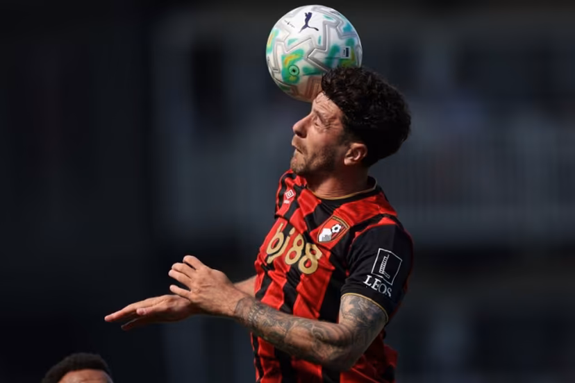 Bournemouth's Argentinian defender #05 Marcos Senesi wins a header during the English Premier League football match between Fulham and Bournemouth at Craven Cottage in London on May 9, 2026. Adrian Dennis / AFP