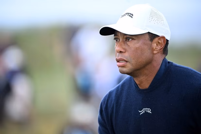 US golfer Tiger Woods reacts after driving from the 4th tee during his second round, on day two of the 152nd British Open Golf Championship at Royal Troon on the south west coast of Scotland on July 19, 2024. ANDY BUCHANAN / AFP