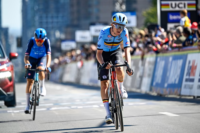 Belgian Niels Driesen crosses the finish line at the Men U23 Road Race race (174,2km) at the cycling World Championship, in Montreal, Canada, Friday 25 September 2026. The UCI road world championships are taking place from 20 to 27 September, in Montreal, Canada. BELGA PHOTO JASPER JACOBS