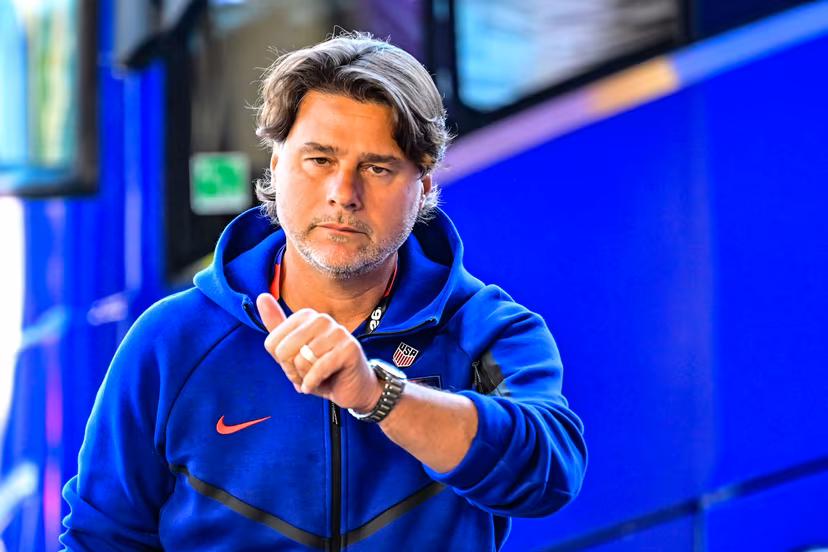 US' head coach Mauricio Pochettino arrives for a soccer game between the USA and Belgian national team Red Devils, on Monday 06 July 2026, at the Seattle Field, in Seattle, a 1/8 finals game in the FIFA World Cup 2026. BELGA PHOTO DIRK WAEM