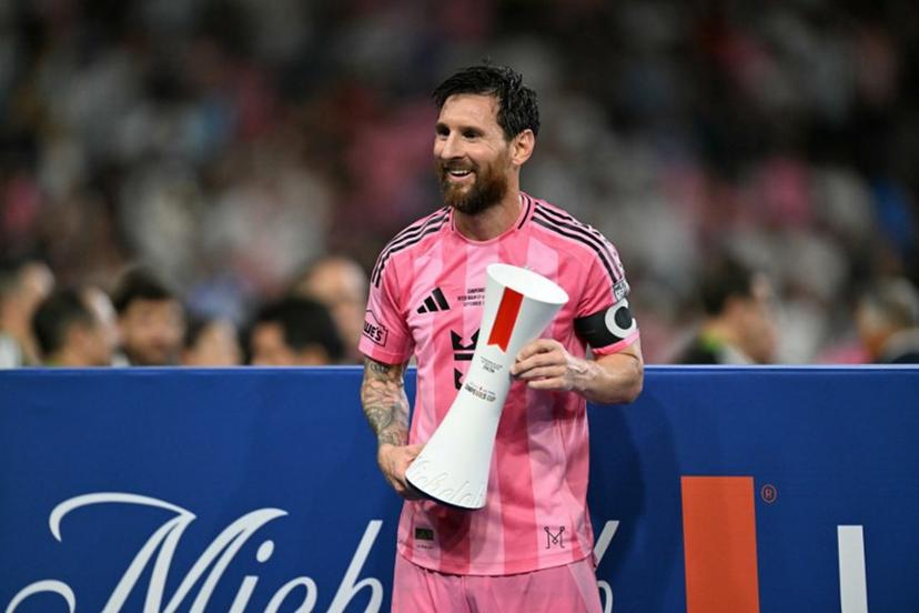 Inter Miami's Argentine forward #10 Lionel Messi holds the Superior Player of the Match trophy after his team defeated Mexico's Cruz Azul in the Campeones Cup final at Nu Stadium in Miami, Florida, on September 16, 2026. CHANDAN KHANNA / AFP