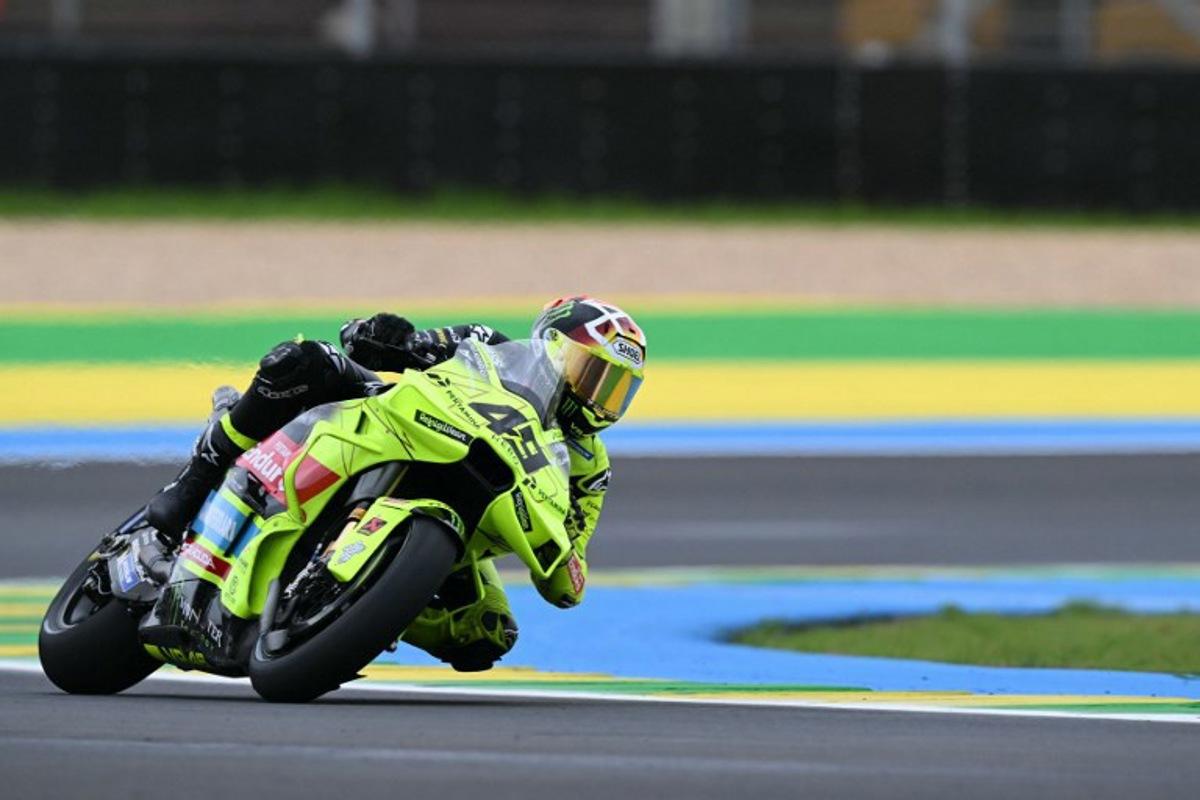 Pertamina Enduro VR46 Racing Team's Italian rider Fabio Di Giannantonio competes during the MotoGP practice session of the Grand Prix of Brazil at the Ayrton Senna International racetrack in Goiania, state of Goias, Brazil, on March 20, 2026. EVARISTO SA / AFP