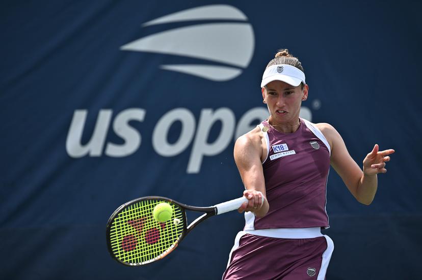 Elise Mertens of Belgium plays against Maria Timofeeva of Uzbekistan in the Women's singles Round 2 of the 2026 US Open Tennis Championship, USTA Billie Jean King National Tennis Center in Flushing Meadow-Corona Park, in the Queens borough of New York, NY, September 3, 2026. (Photo by Anthony Behar/Sipa USA) BELGA PHOTO BENELUX ONLY