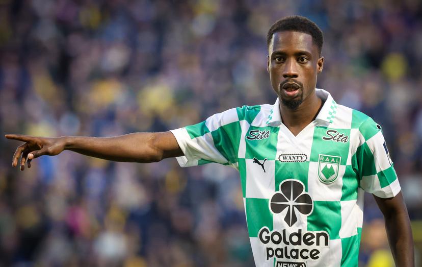 RAAL's Majeed Ashimeru gestures during a soccer match between Royale Union Saint-Gilloise and RAAL La Louviere, Sunday 08 February 2026 in Brussels, on day 24 of the 2025-2026 'Jupiler Pro League' first division of the Belgian championship. BELGA PHOTO VIRGINIE LEFOUR