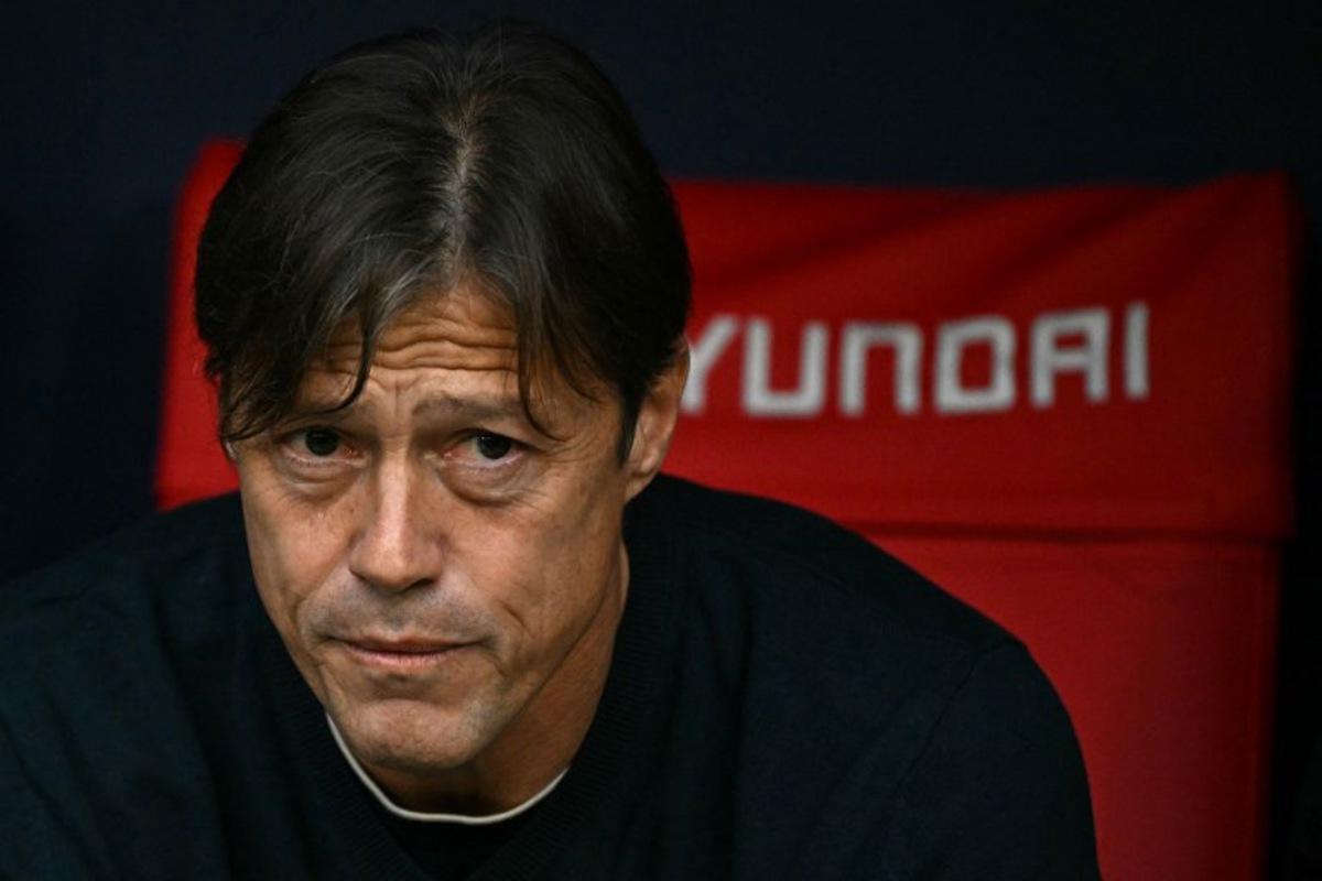 Sevilla's Argentine coach Matias Almeyda is seen before the Spanish League football match between Club Atletico de Madrid and Sevilla FC at Metropolitano Stadium in Madrid on November 1, 2025. JAVIER SORIANO / AFP
