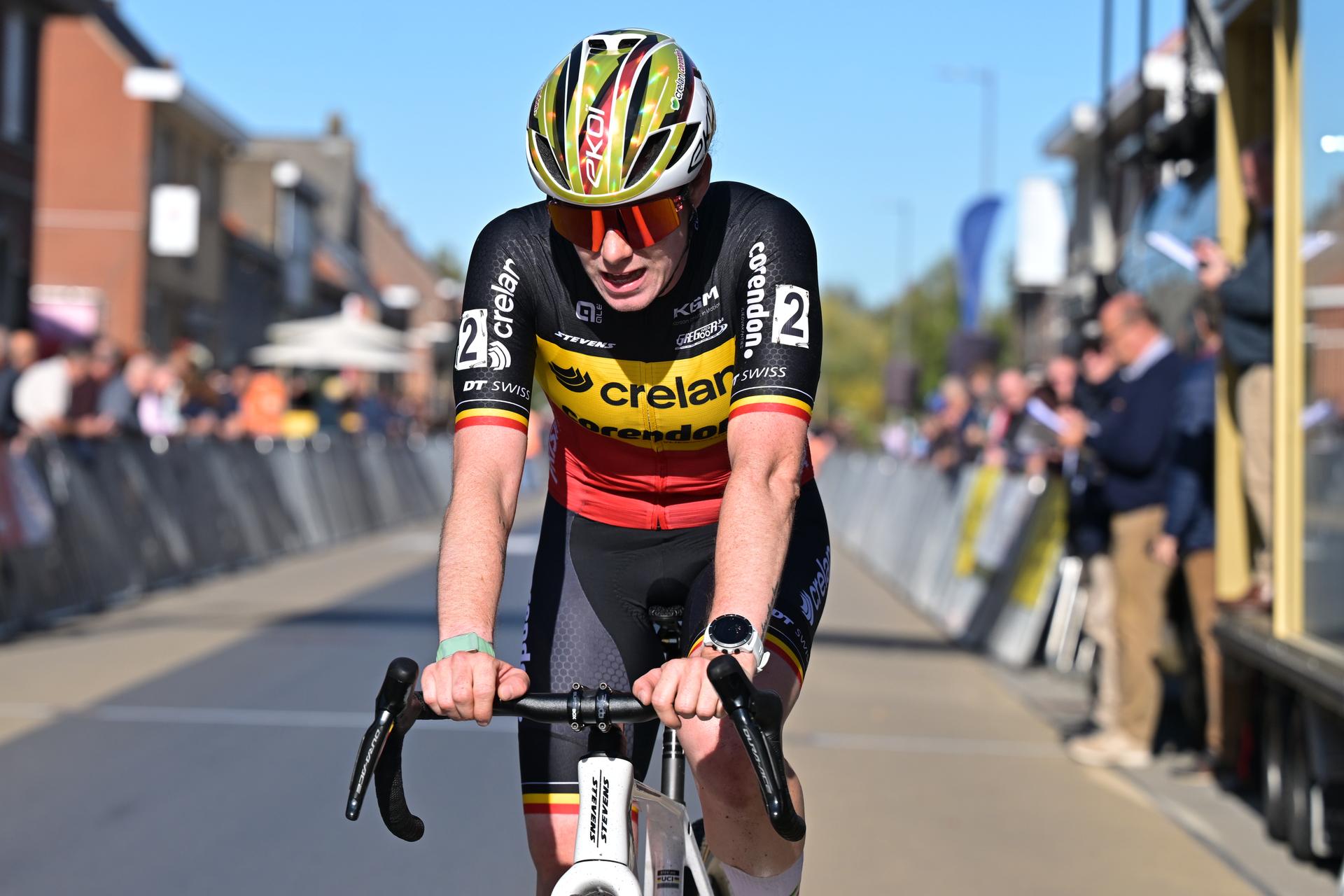 Belgium's Marion Norbert Riberolle crosses the finish line of the women elite race of the 'Kermiscross' cyclocross cycling event, on Thursday 15 October 2026, in Ardooie. BELGA PHOTO DAVID PINTENS