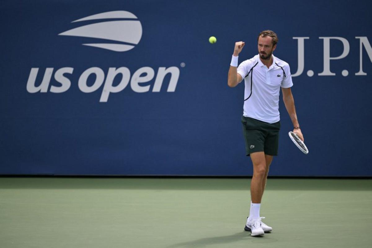 Russia's Daniil Medvedev reacts after a point against France's Arthur Rinderknech during their men's singles third round tennis match on day six of the US Open tennis tournament at the USTA Billie Jean King National Tennis Center in New York City on September 4, 2026. ANGELA WEISS / AFP