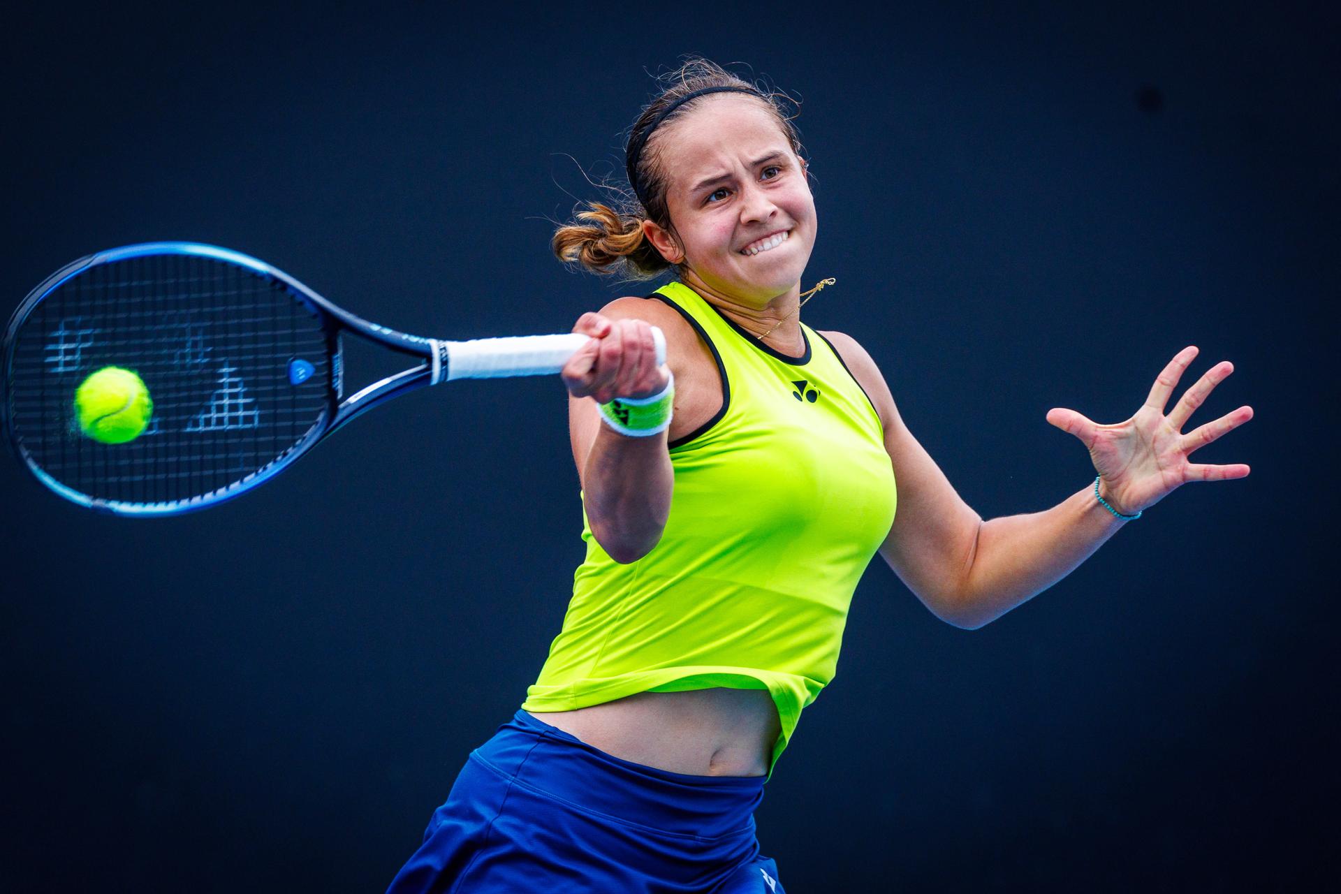 Belgium¿s Hanne Vandewinkel during a qualifying match against USA¿s Carol Young Suh at the Australian Open, Melbourne Park, Melbourne, January 13, 2026. Photo by Patrick Hamilton/SIPA USA) --- BENELUX ONLY ---
