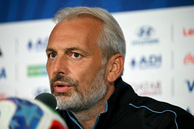 Congo DR's French head coach Sebastien Desabre gives an MD-1 press conference at the Houston Stadium in Houston on June 16, 2026, on the eve of the 2026 World Cup Group K football match between Portugal and Democratic Republic of Congo. RONALDO SCHEMIDT / AFP