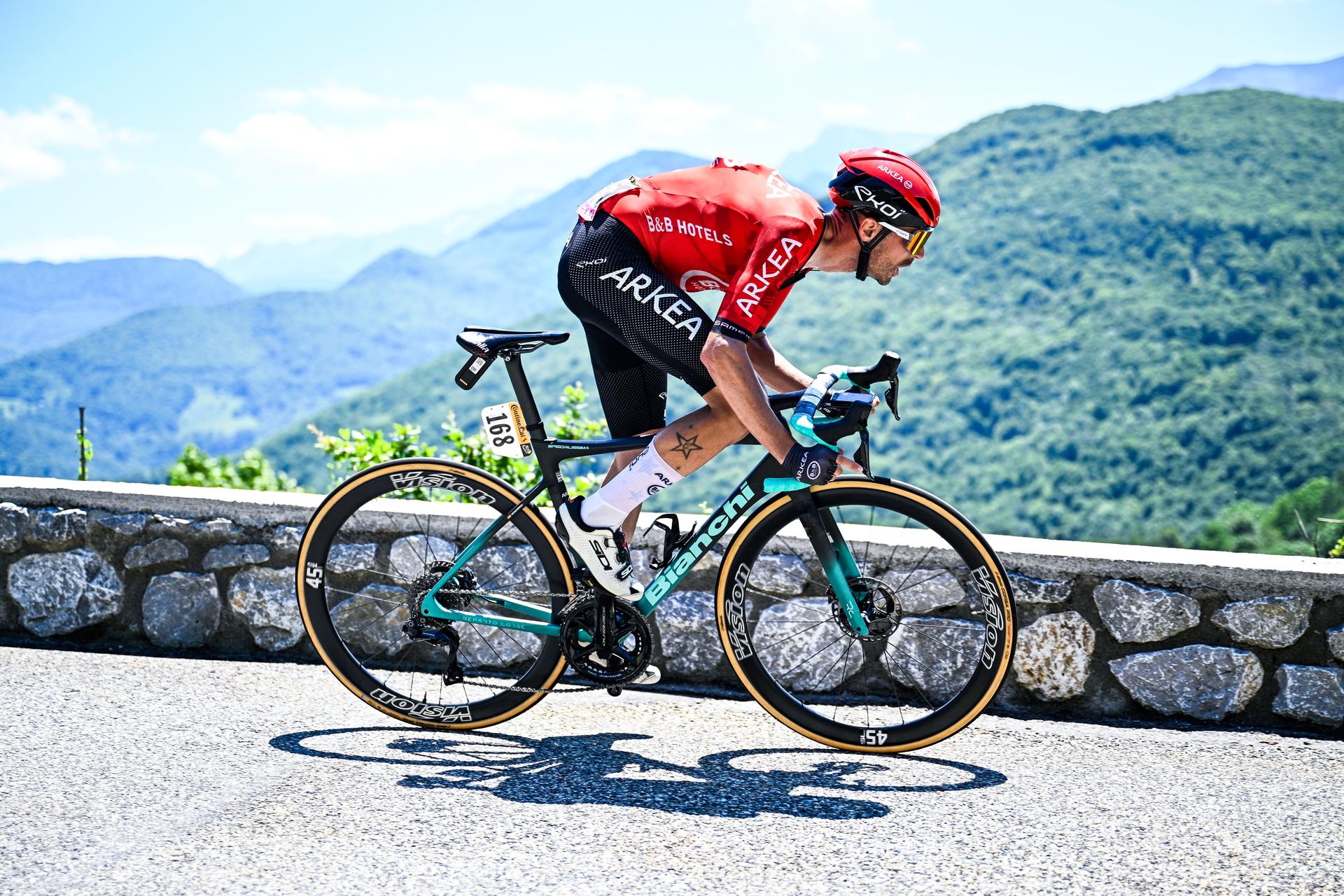 Spanish Cristian Rodriguez of Arkea-BB Hotels pictured in action during stage 15 of the 2024 Tour de France cycling race, from Loudenvielle to Plateau de Beille, France (107,7 km), on Sunday 14 July 2024. The 111th edition of the Tour de France starts on Saturday 29 June and will finish in Nice, France on 21 July. BELGA PHOTO JASPER JACOBS
