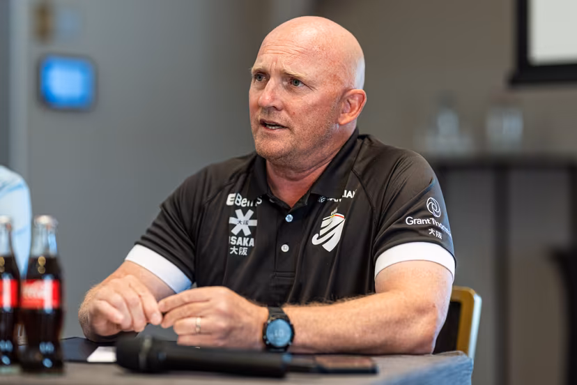 Belgium's head coach Adam Commens pictured during a press conference of the Belgian national teams Red Lions and Red Panthers for the upcoming 2026 Hockey World Cup, Wednesday 12 August 2026, in Genval. The 2026 edition of the Hockey World Cup takes place in Belgium and The Netherlands from August 15 to August 30. BELGA PHOTO EMILE WINDAL