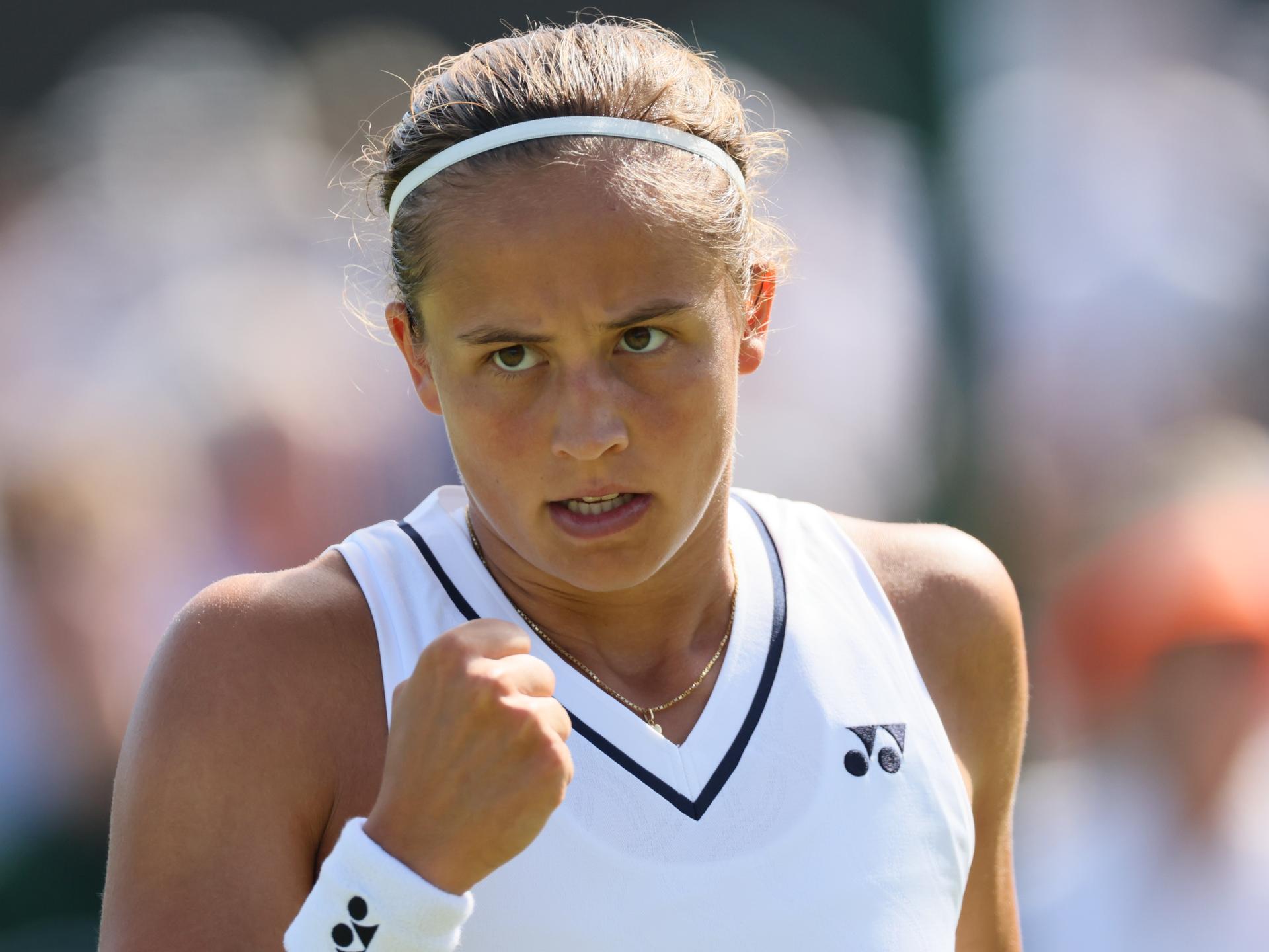 Belgian Hanne Vandewinkel reacts during a first roung game between Belgian Vandewinkel (WTA 103) and US' Liu (WTA 146) in the Ladies' singles at Wimbledon grand slam tennis tournament in London, Britain, Monday 29 June 2026. BELGA PHOTO BENOIT DOPPAGNE