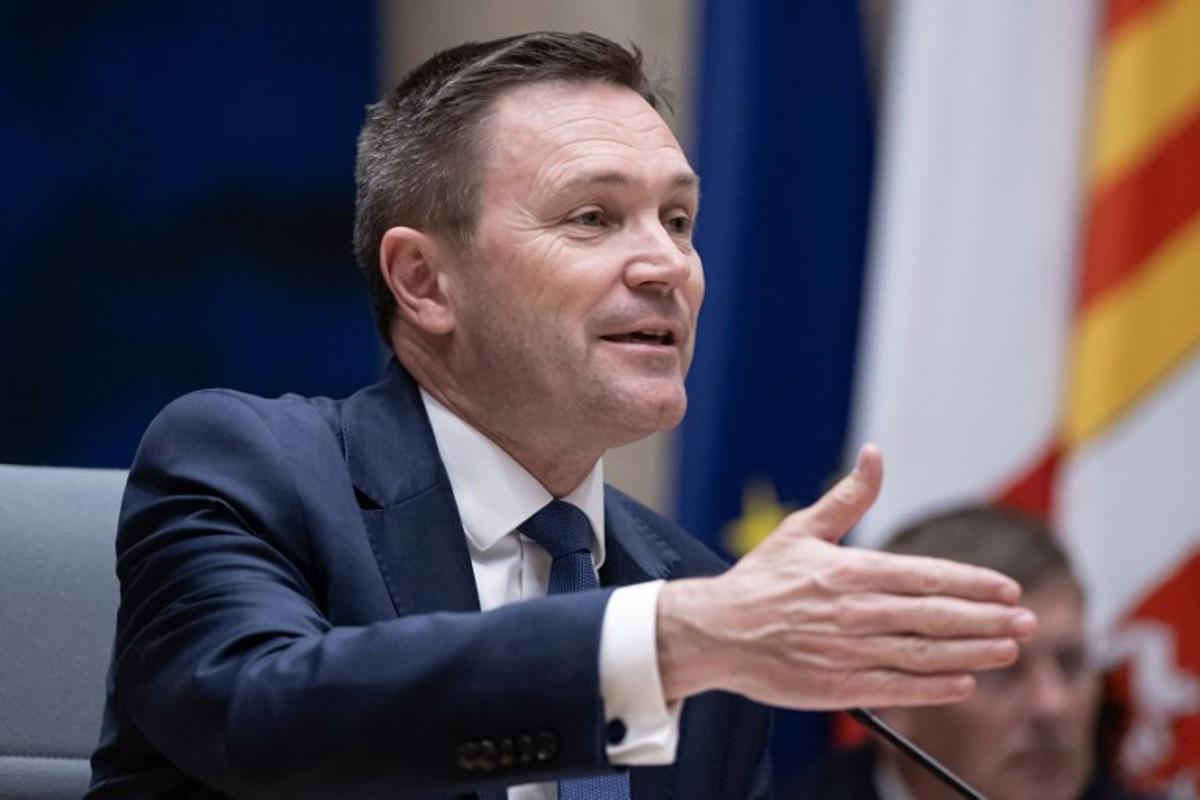 French politician, sporting administrator and the president of the Union Cycliste Internationale (UCI) David Lappartient attends the 2030 Alps Olympic Games official launch of the Olympic construction delivery company (Solideo) at the PACA regional headquarters in Marseille on April 14, 2025. MIGUEL MEDINA / AFP