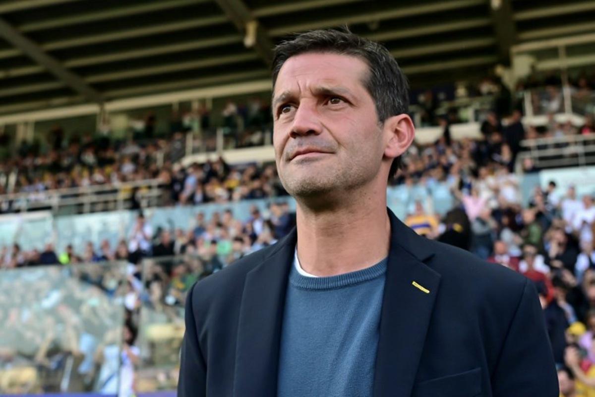 Parma's Romanian coach Cristian Chivu looks on during the Italian Serie A football match between Parma and Inter Milan at the Ennio Tardini Stadium in Parma on April 5, 2025. Piero CRUCIATTI / AFP