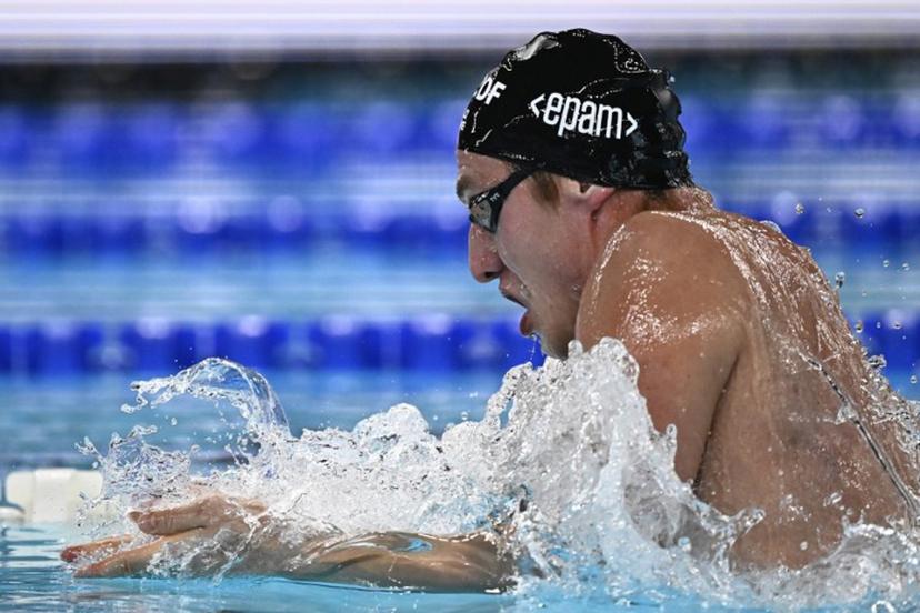Neutral Athlete B's Ilia Borodin competes in the final of the men's 400m individual medley swimming event during the LEN European Aquatics Championships at the Olympic Aquatic Centre in Saint-Denis, northern suburbs of Paris, on August 10, 2026. JULIEN DE ROSA / AFP