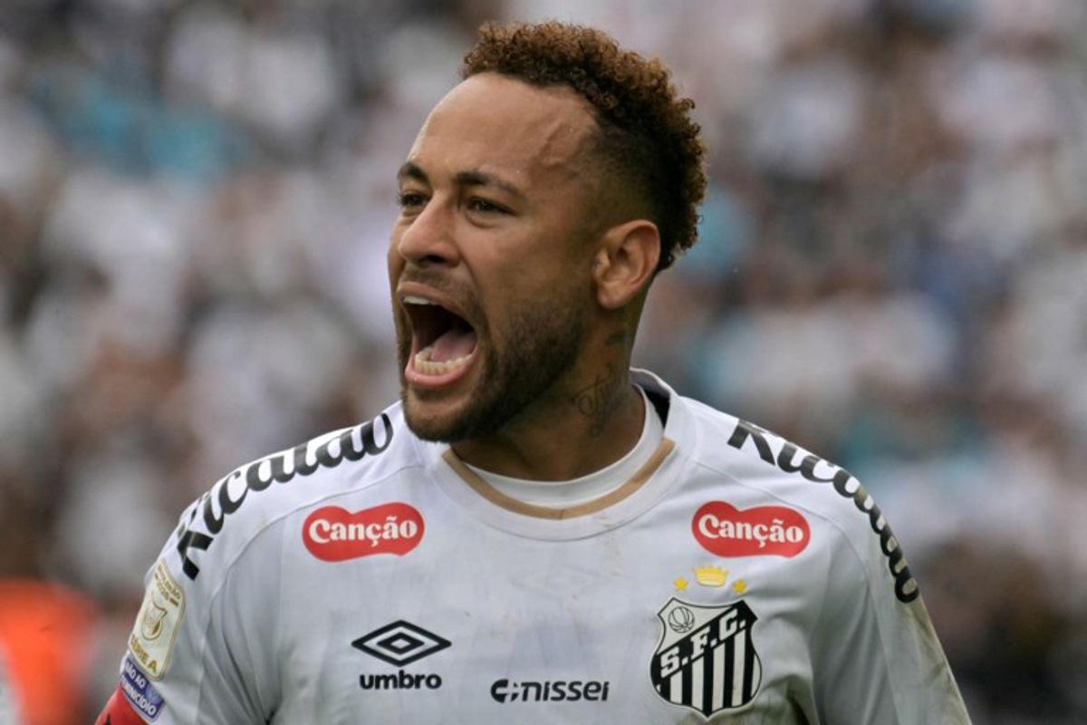 Santos' forward #10 Neymar reacts during the Brazilian league football match between Santos and Coritiba at the Neo Quimica Arena in Sao Paulo, Brazil, on May 17, 2026. NELSON ALMEIDA / AFP
